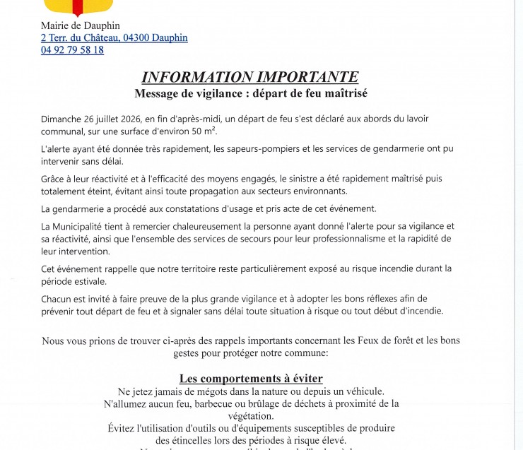 Communication risque d'incendie