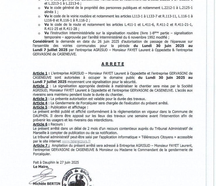 ARRETE TEMPORAIRE -PASSAGE EPAREUSE
