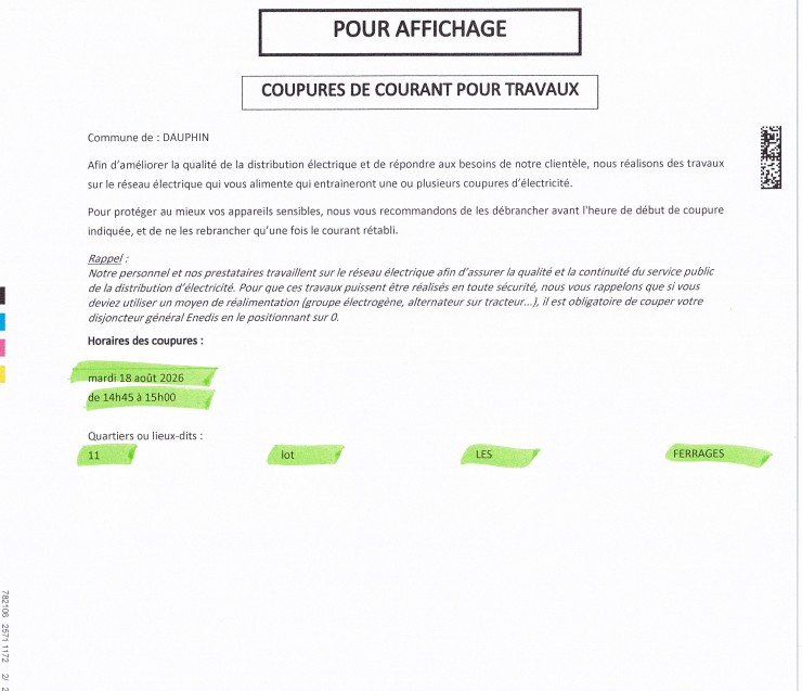 COUPURE ELECTRICITE MARDI 18 AOUT 