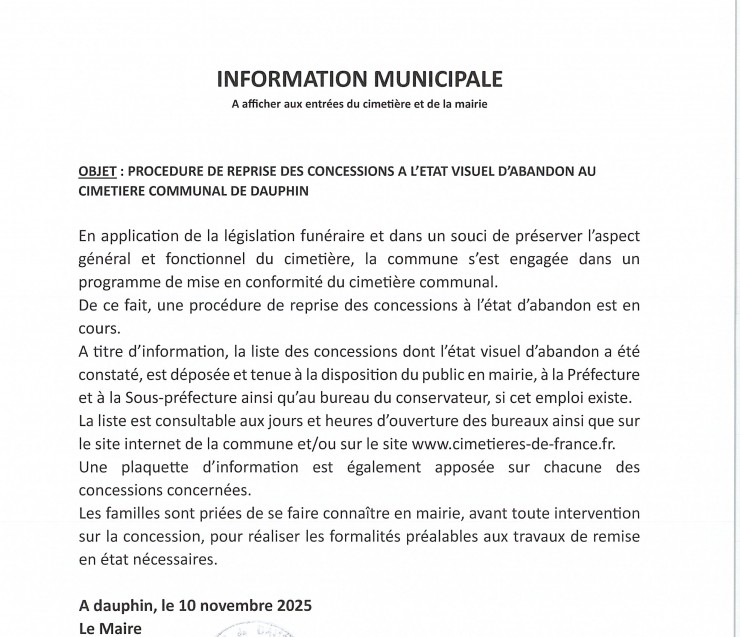 INFORMATION PROCEDURE DE REPRISE CONCESSIONS - 2