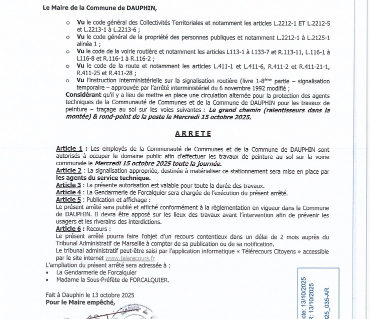 ARRETE TEMPORAIRE - TRAVAUX VOIRIE 