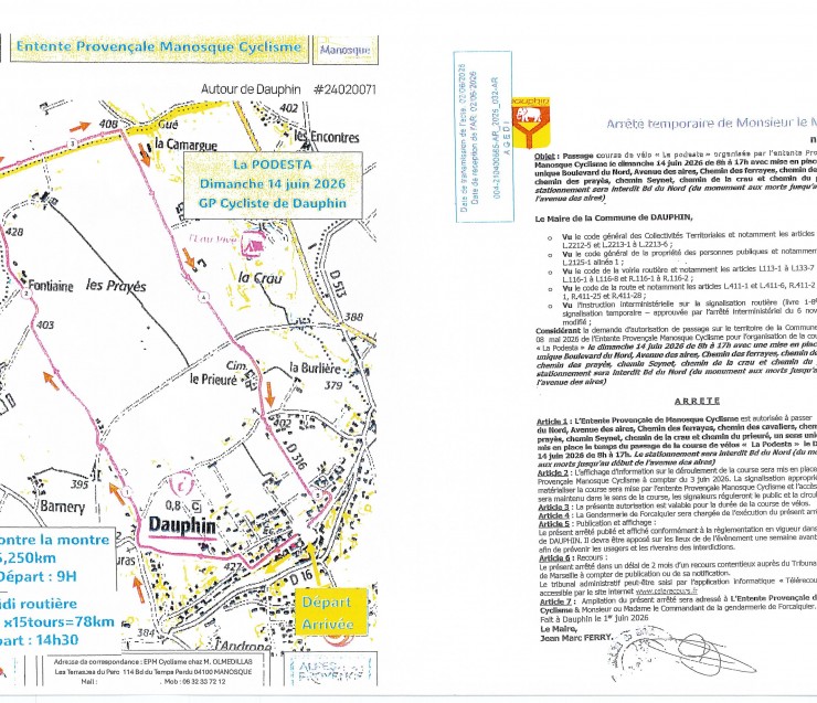 COURSE DE VELOS LE DIMANCHE 14 JUIN 2026