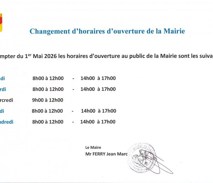 CHANGEMENT D'HORAIRES - MAIRIE