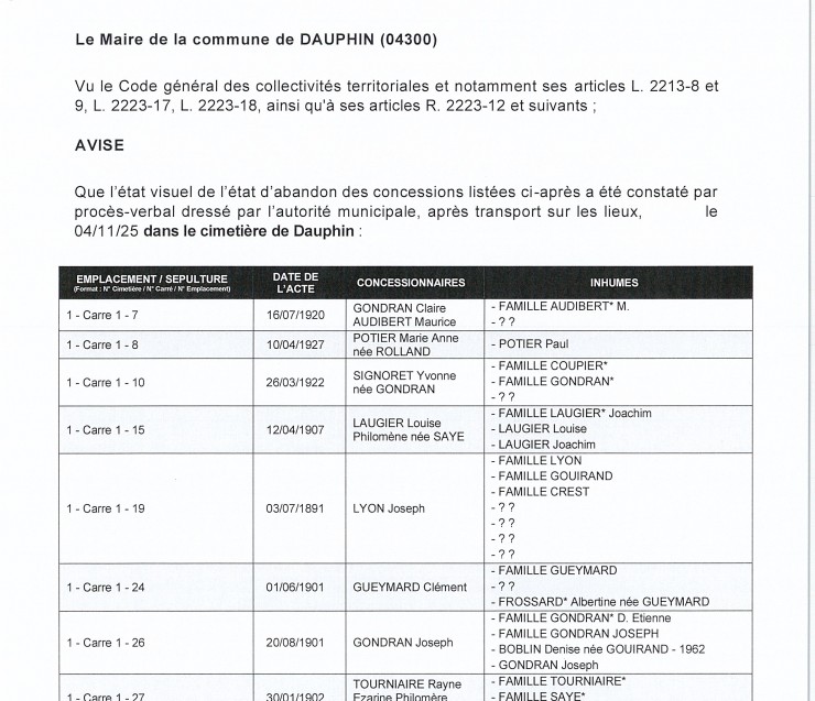 INFORMATION PROCEDURE DE REPRISE CONCESSIONS - 2