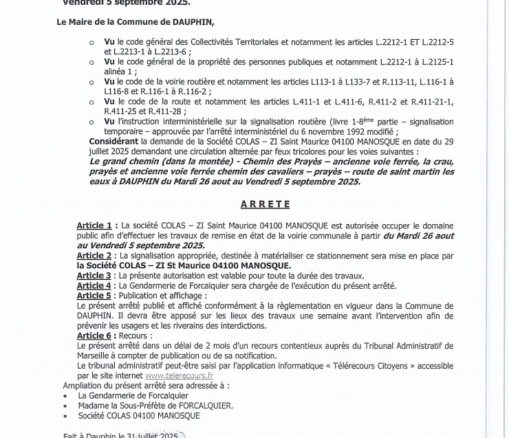 ARRETE 32-2025 TRAVAUX VOIRIE