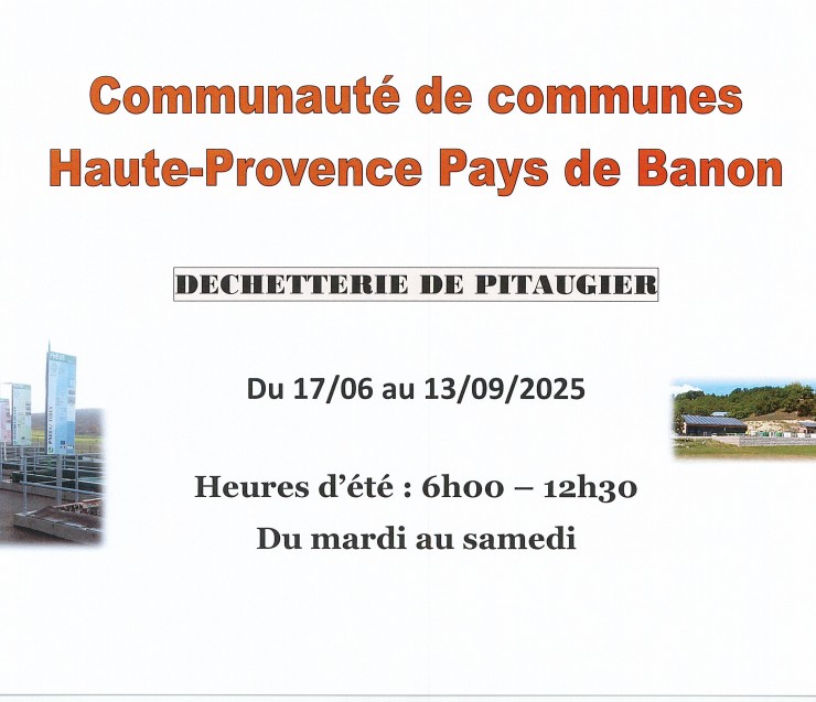 INFORMATION DECHETTERIE DE PITAUGIER 