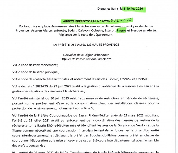 Alerte SECHERESSE 31 juillet