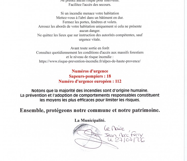 Communication risque d'incendie