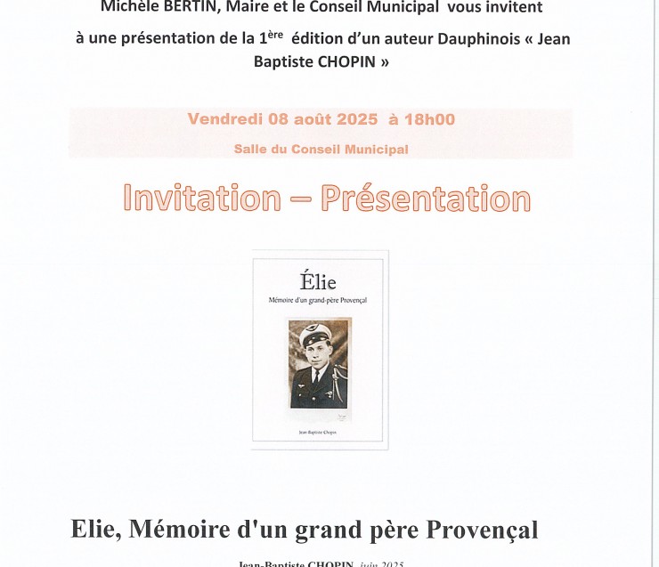 INVITATION PRESENTATION LIVRE ELIE