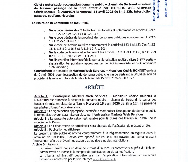 ARRETE DE VOIRIE CHEMIN DE BERTRAND