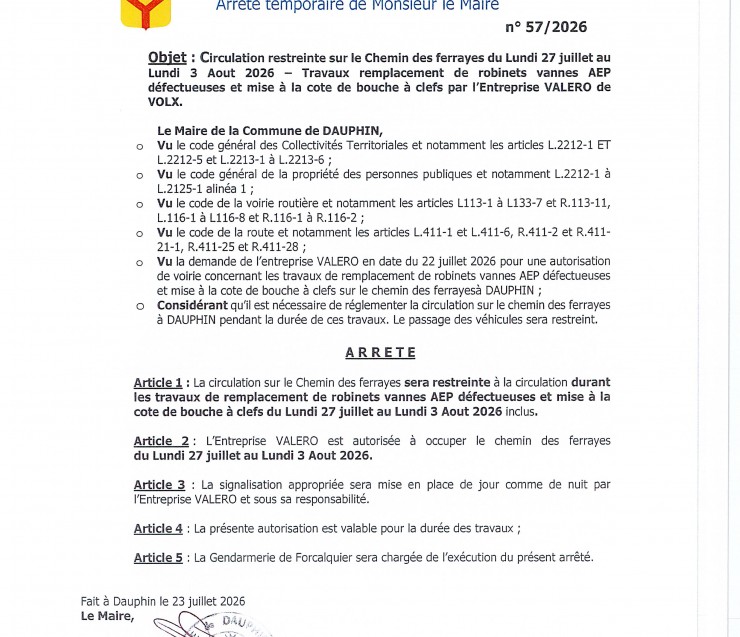 ARRETE DE VOIRIE CHEMIN DES FERRAYES