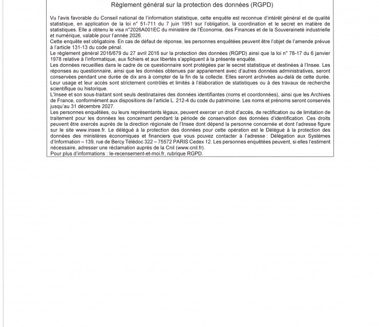 RECENSEMENT DE LA POPULATION INSEE 