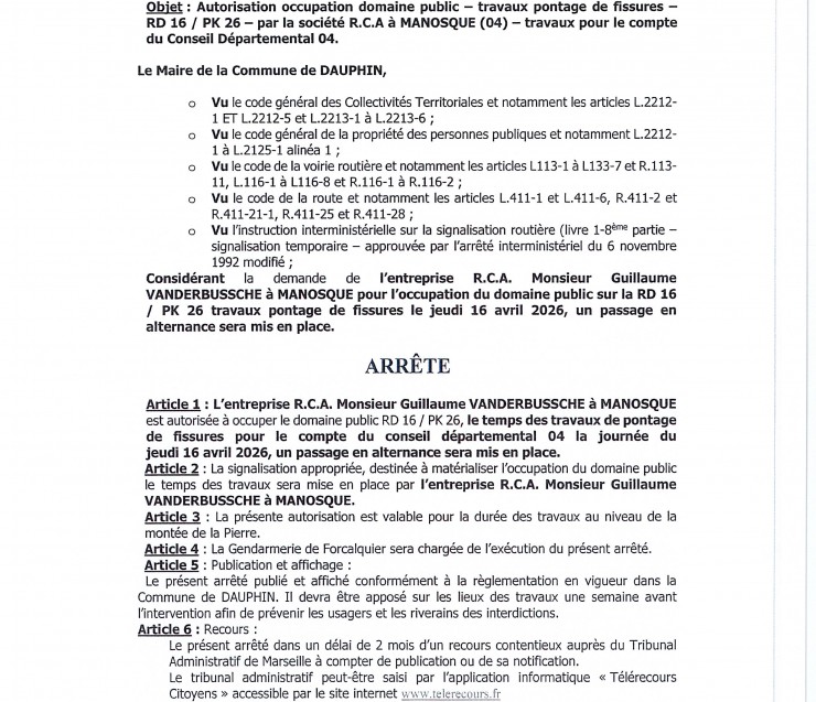 ARRETE VOIRIE LE GRAND CHEMIN 