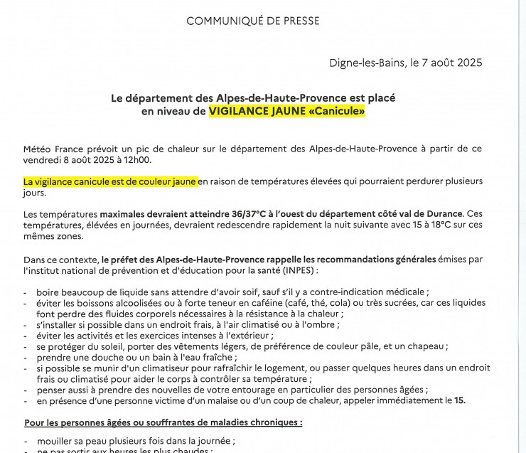 ALERTE CANICULE