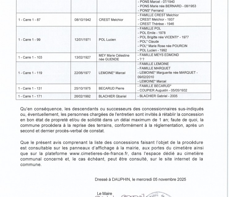 INFORMATION PROCEDURE DE REPRISE CONCESSIONS - 2