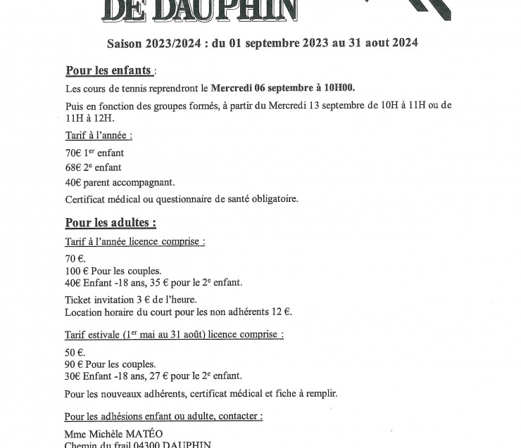 TENNIS CLUB DE DAUPHIN 